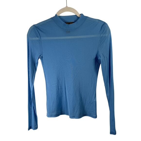 Sweaty Betty Sheer Mesh Long Sleeve Blue Shirt Gym Yoga Active Womens Medium - Picture 1 of 7